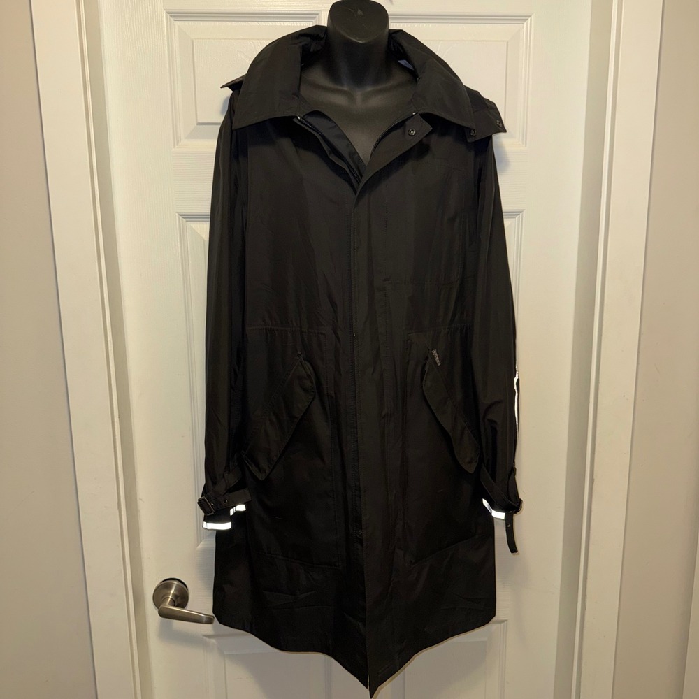Burberry London Brandt Packable Hooded Raincoat Black Reflective Trim Large 2007